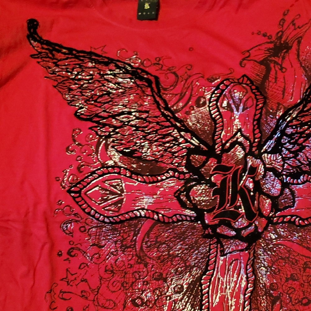 Red Tee with Winged Graphic